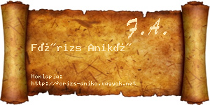 Fórizs Anikó névjegykártya